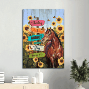 Christian Home Decor Gift: Jesus Portrait Poster with Abstract Horse Painting Sunflower Field Monarch Butterfly - Today I Choose Joy
