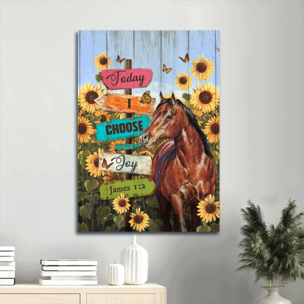 Christian Home Decor Gift: Jesus Portrait Poster with Abstract Horse Painting Sunflower Field Monarch Butterfly – Today I Choose Joy