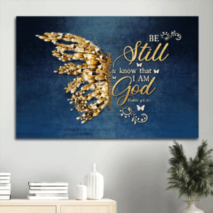 Abstract Golden Butterfly Jesus Landscape Poster - Religious Christian Home Decor Gift with Bible Verse
