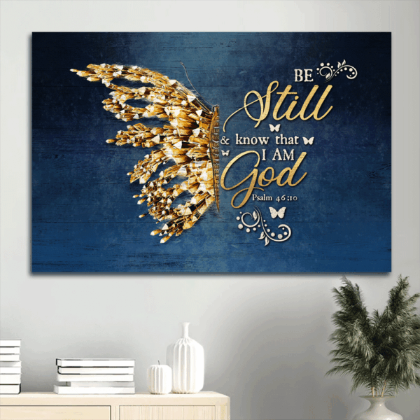Abstract Golden Butterfly Jesus Landscape Poster – Religious Christian Home Decor Gift with Bible Verse