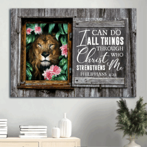 Jesus Landscape & Lion Flower Poster Home Decor Gift for Christian Strength