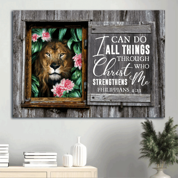 Jesus Landscape & Lion Flower Poster Home Decor Gift for Christian Strength