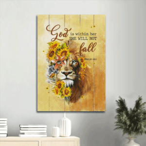 Jesus Lion & Sunflower Portrait Poster- Christian Home Decor Gift- God Is Within Her