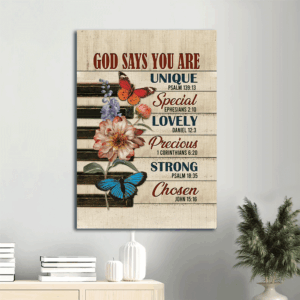 Jesus Portrait Poster Home Decor Gift - Piano Keys Butterfly Bible Verse Flowers - Christian Home Decor Gift - God Says You Are