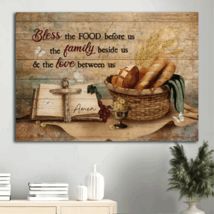 Christian Jesus Landscape Poster Home Decor Gift - Baguette Painting Grapes Drawing Religious Text - Bless The Food