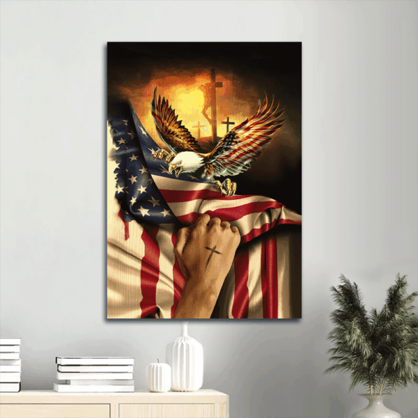 Jesus Portrait Poster: Bald Eagle & American Flag Home Decor Gift for Christian