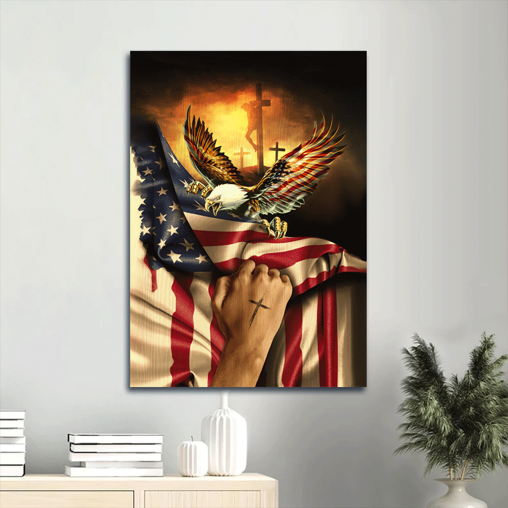 Jesus Portrait Poster: Bald Eagle & American Flag Home Decor Gift for Christian Jesus Portrait Poster: Bald Eagle & American Flag Home Decor Gift for Christian