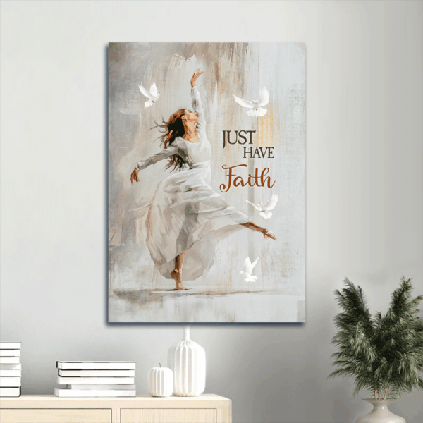 Contemporary Jesus Portrait Poster: Beautiful Girl Flying Dove  Poster Home Decor Gift for Christian Home Decor – Faithful Gift & Wall Art