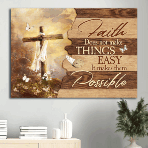 Jesus Landscape Poster Home Decor Gift - Beautiful Cross Mountain Drawing - Gift For Christian - Faithful Decor