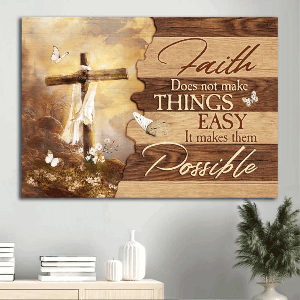 Jesus Landscape Poster Home Decor Gift – Beautiful Cross Mountain Drawing – Gift For Christian – Faithful Decor