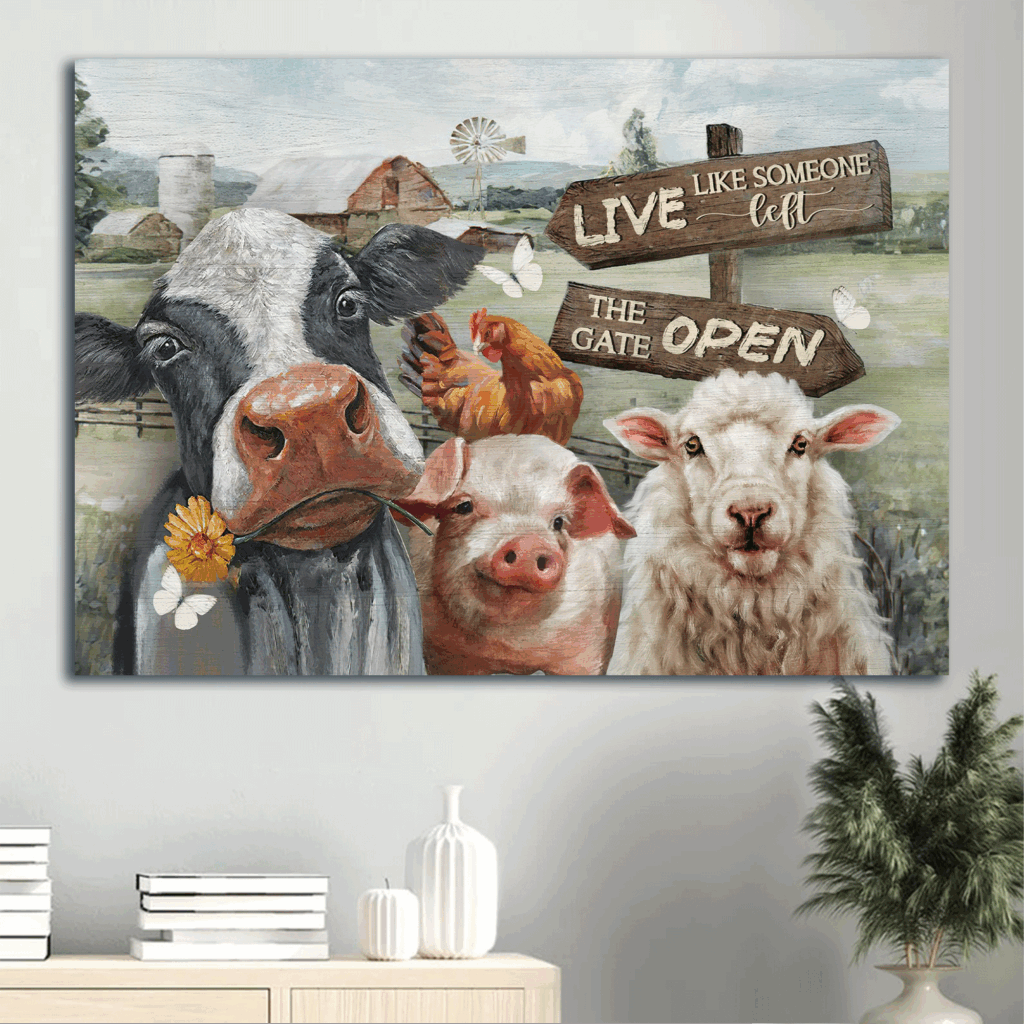 Christian Farm Landscape Poster Home Decor Gift – Beautiful Dairy Cow & White Lamb Drawing – Live Like Someone Left The Gate Open Christian Farm Landscape Poster Home Decor Gift – Beautiful Dairy Cow & White Lamb Drawing – Live Like Someone Left The Gate Open