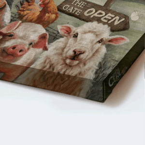 Christian Farm Landscape Poster Home Decor Gift - Beautiful Dairy Cow & White Lamb Drawing - Live Like Someone Left The Gate Open 1