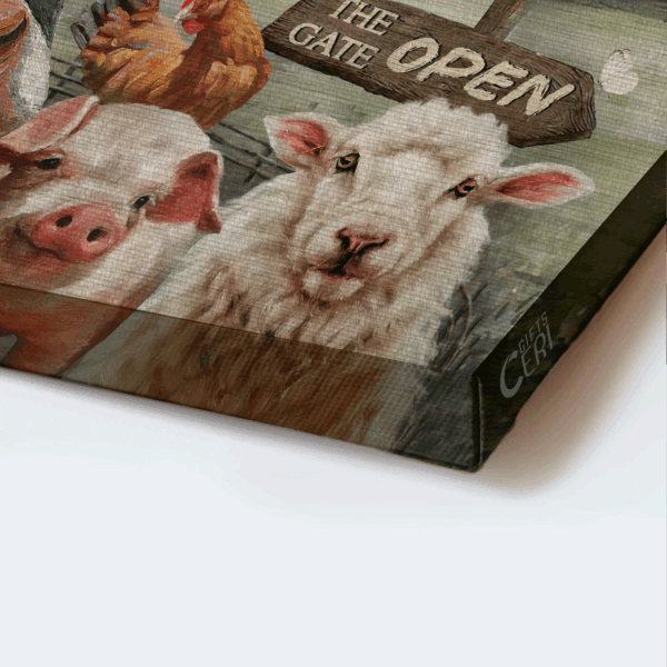 Christian Farm Landscape Poster Home Decor Gift – Beautiful Dairy Cow & White Lamb Drawing – Live Like Someone Left The Gate Open