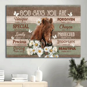 Jesus Landscape Poster: Horse Daisy Butterfly  Poster Home Decor Gift Home Decor Gift for Christian - God Says You Are