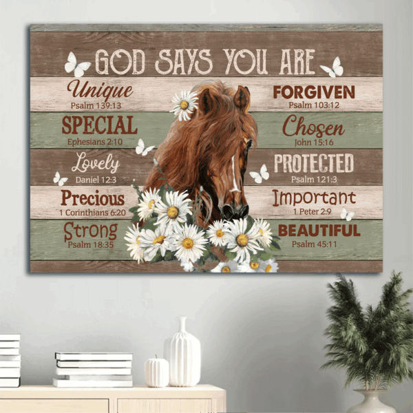 Jesus Landscape Poster: Horse Daisy Butterfly  Poster Home Decor Gift Home Decor Gift for Christian – God Says You Are