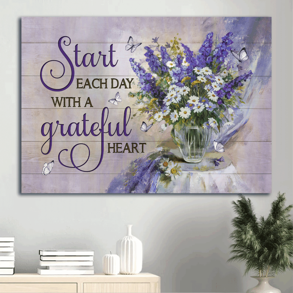 Jesus Landscape Poster Home Decor Gift – Lavender Flower Daisy Vase Christian Decor – Start Each Day Grateful Jesus Landscape Poster Home Decor Gift – Lavender Flower Daisy Vase Christian Decor – Start Each Day Grateful