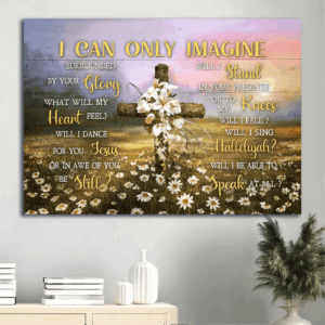 Jesus Landscape Poster Home Decor Gift - Beautiful Lily and Cross Sunset Scene - Gift for Christian Devotion