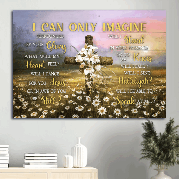 Jesus Landscape Poster Home Decor Gift – Beautiful Lily and Cross Sunset Scene – Gift for Christian Devotion