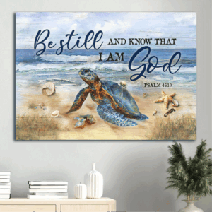 Christian Home Decor Gift - Jesus Landscape Poster with Turtle Ocean Starfish - Be Still and Know - Unique Wall Art