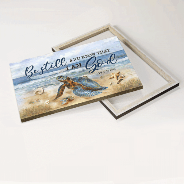 Christian Home Decor Gift – Jesus Landscape Poster with Turtle Ocean Starfish – Be Still and Know – Unique Wall Art