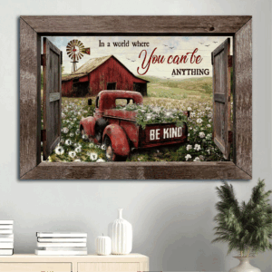 Christian Home Decor Gift: Jesus Landscape Poster - Dandelion Field & Ladybug Car