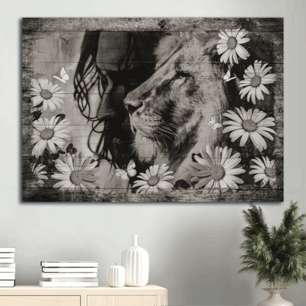 Jesus Landscape Poster Home Decor Gift – Black & White Watercolor Lion & Daisy  Poster Home Decor Gift – Christian Wall Art