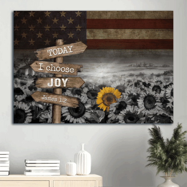 Jesus Landscape Poster Home Decor Gift Black & White Painting with Unique Sunflower & US Flag Christian Wall Art Print – Today I Choose Joy