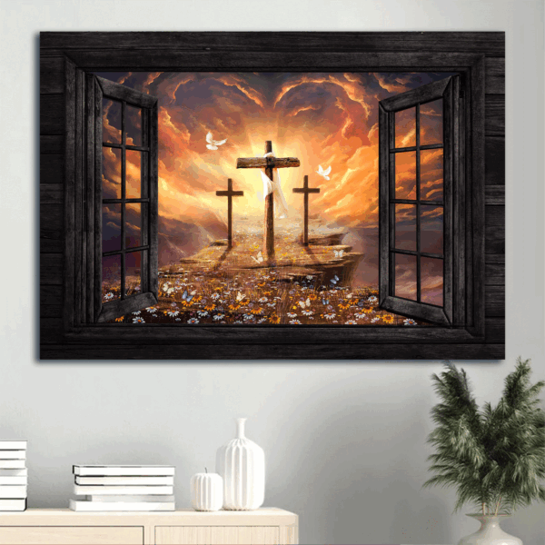 Sunset Jesus Landscape Poster in Black Frame – Christian Wall Art Gift