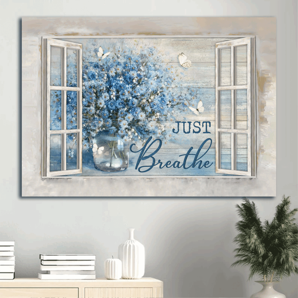 Christian Home Decor Gift: Jesus Landscape Poster with Blue Daisy Vase Crystal Vase White Butterfly and Just Breathe Poster Home Decor Gift – Christian Wall Art and Prints Christian Home Decor Gift: Jesus Landscape Poster with Blue Daisy Vase Crystal Vase White Butterfly and Just Breathe Poster Home Decor Gift – Christian Wall Art and Prints