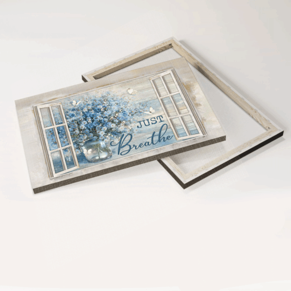 Christian Home Decor Gift: Jesus Landscape Poster with Blue Daisy Vase Crystal Vase White Butterfly and Just Breathe  Poster Home Decor Gift – Christian Wall Art and Prints
