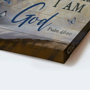 Jesus Landscape Poster Home Decor Gift - Christian Cross Symbol Blue Flower Butterfly - Be Still and Know I am God 1