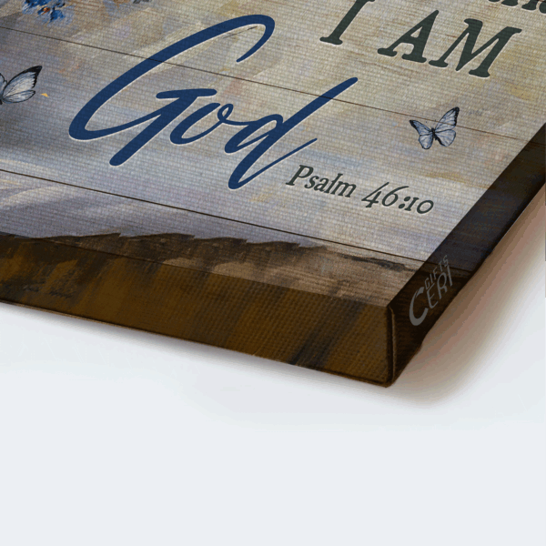 Jesus Landscape Poster Home Decor Gift – Christian Cross Symbol Blue Flower Butterfly – Be Still and Know I am God