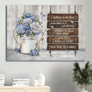 Jesus Landscape Poster Home Decor Gift - Blue Hydrangea White Flower Butterfly  Poster Home Decor Gift - Christian Wall Art