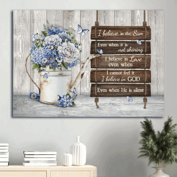 Jesus Landscape Poster Home Decor Gift – Blue Hydrangea White Flower Butterfly  Poster Home Decor Gift – Christian Wall Art