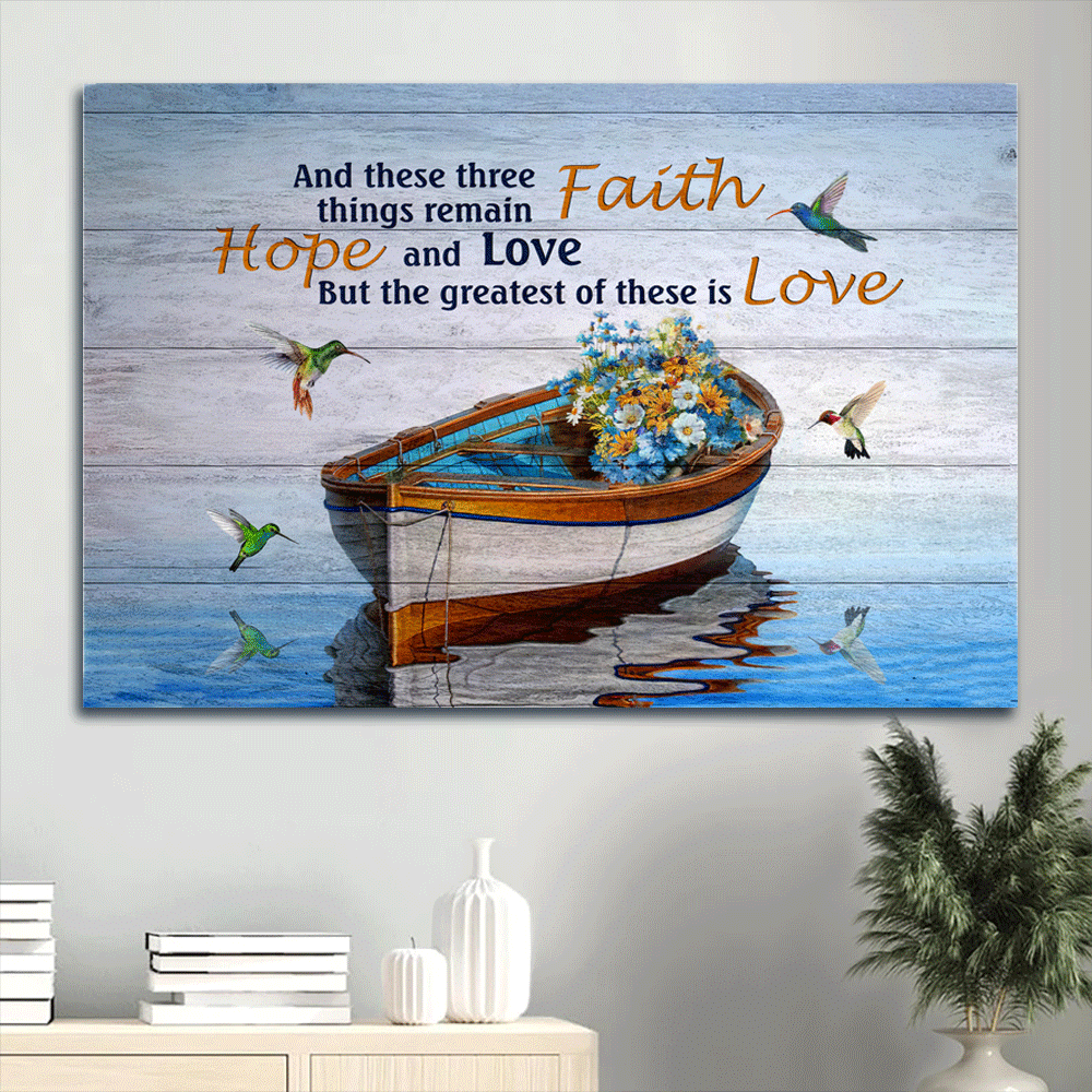 Christian Landscape Poster: Boat on River Wild Flowers Hummingbird Poster Home Decor Gift – Gift for Christian Home Decor – Love Quote Wall Art Christian Landscape Poster: Boat on River Wild Flowers Hummingbird Poster Home Decor Gift – Gift for Christian Home Decor – Love Quote Wall Art