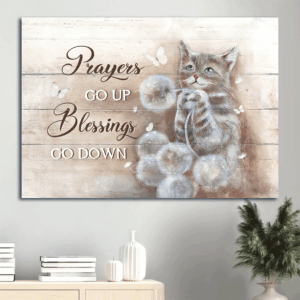 Jesus Landscape Poster Home Decor Gift - Brown Cat Drawing & Dandelion Field  Poster Home Decor Gift - Christian Cat Lover Gift