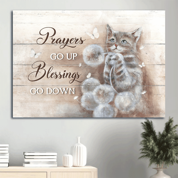 Jesus Landscape Poster Home Decor Gift – Brown Cat Drawing & Dandelion Field  Poster Home Decor Gift – Christian Cat Lover Gift