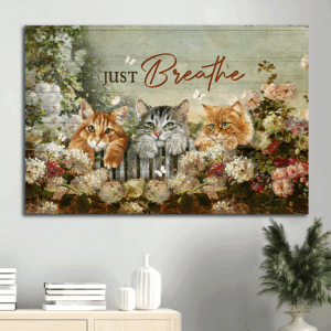 Jesus Landscape Poster Home Decor Gift - Adorable Cat Flower Garden White Butterfly - Religious Christian Gift - Just Breathe