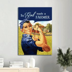 Jesus Portrait Poster Home Decor Gift - Stunning Green Farm & Wooden Cross - Perfect Christian Gift