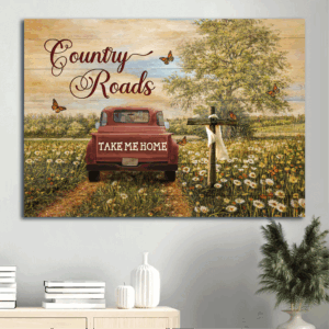Jesus Landscape Poster Home Decor Gift - Beautiful Countryside Dandelion Field Ladybug Car - Perfect Gift For Christian Home Decor - Country Roads Take Me Home