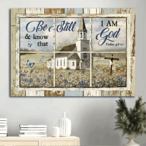 Jesus Landscape Poster Home Decor Gift - Beautiful Church Daisy Garden Rugged Cross - Gift for Christian - Be Still and Know I Am God