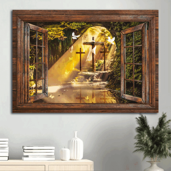 Jesus Cave Window Frame Poster – Stunning Morning Sunlight Home Decor Gift for Christian