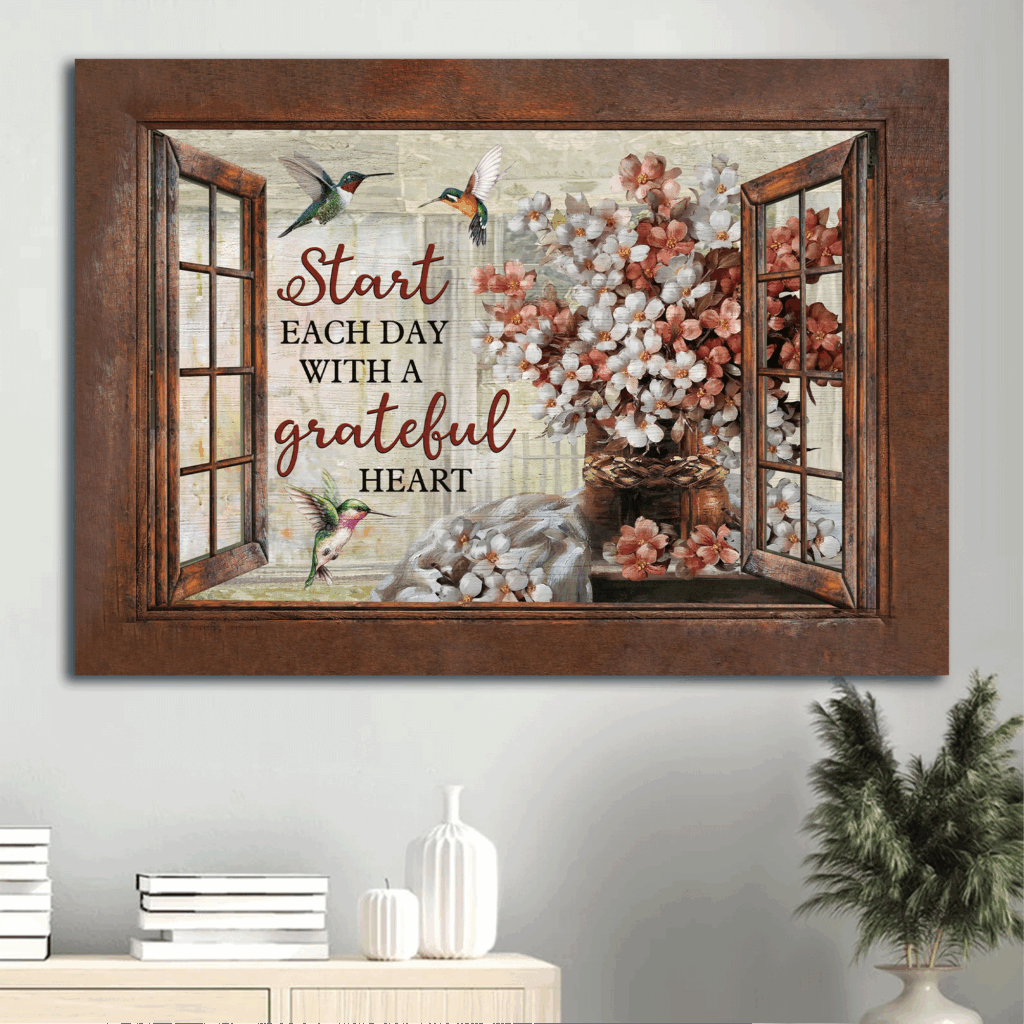 Grateful Heart Jesus Landscape Poster Home Decor Gift – Christian Wall Art with Blossom Flower Hummingbird Window Frame – Landscape Prints Grateful Heart Jesus Landscape Poster Home Decor Gift – Christian Wall Art with Blossom Flower Hummingbird Window Frame – Landscape Prints