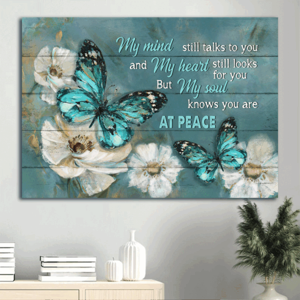 Christian Home Decor Gift: Jesus & Watercolor Jasmine Landscape Poster with Blue Butterfly – My Mind Still Talks to You