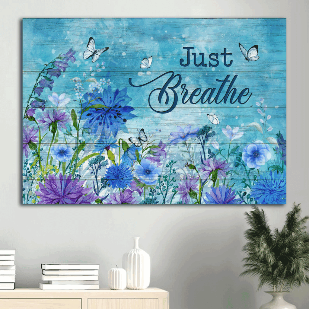 Jesus Landscape Poster Home Decor Gift – Blue Flower Garden & Butterfly – Christian Spring Painting Jesus Landscape Poster Home Decor Gift – Blue Flower Garden & Butterfly – Christian Spring Painting