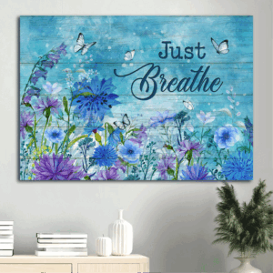 Jesus Landscape Poster Home Decor Gift - Blue Flower Garden & Butterfly - Christian Spring Painting