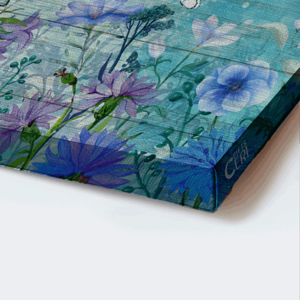 Jesus Landscape Poster Home Decor Gift – Blue Flower Garden & Butterfly – Christian Spring Painting