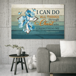 Philippians 4:13 Blue Butterfly Jesus Wall Decor - Faith Home Gift for Christian Believers