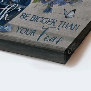Christian Home Decor Gift: Jesus Landscape Poster with Blue Flower and Butterfly - Let Faith Overcome Fear 1
