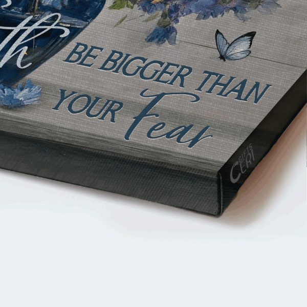 Christian Home Decor Gift: Jesus Landscape Poster with Blue Flower and Butterfly – Let Faith Overcome Fear